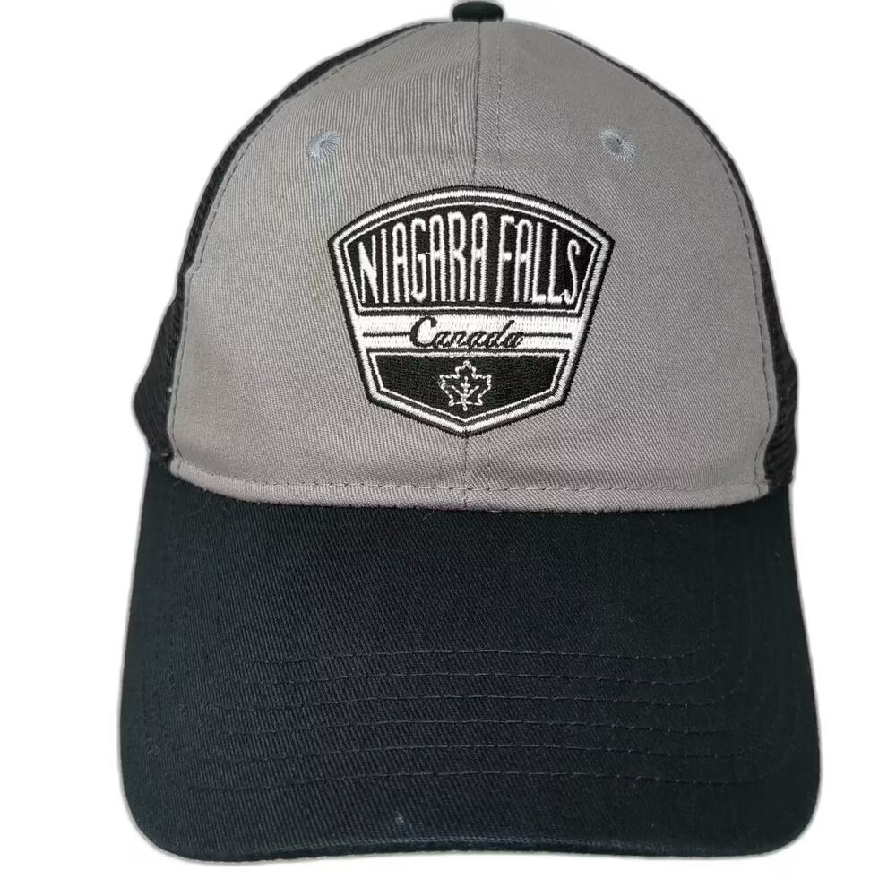 JJM Sportswear Trucker Hat Black Gray OS Niagara Falls Canada Patch Adjustable